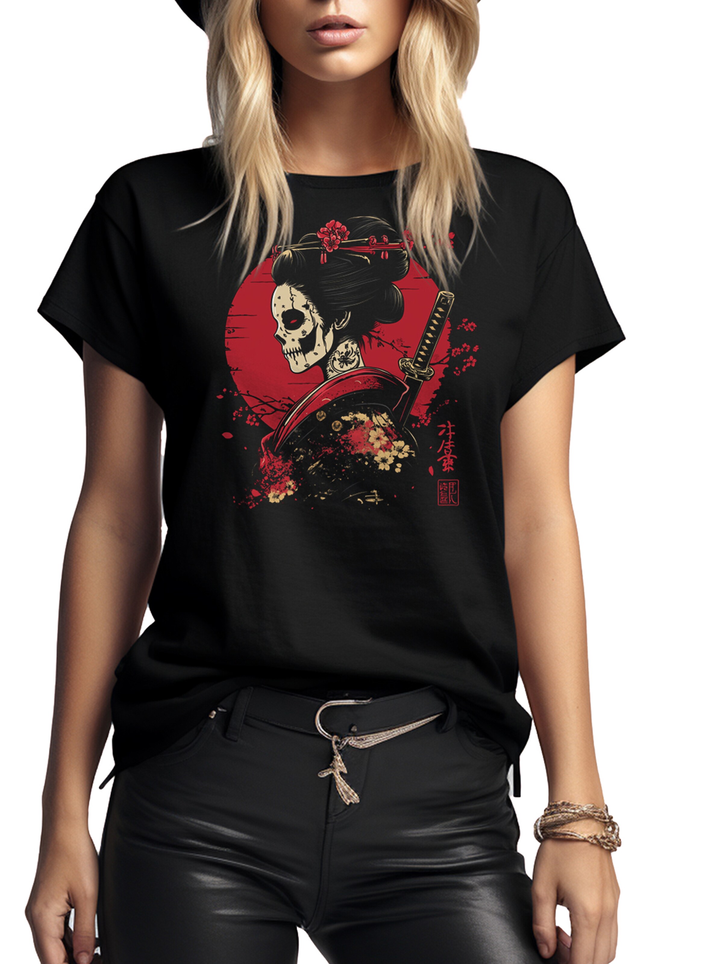 MAKAYA Shirt 'Kanji Geisha' in Black