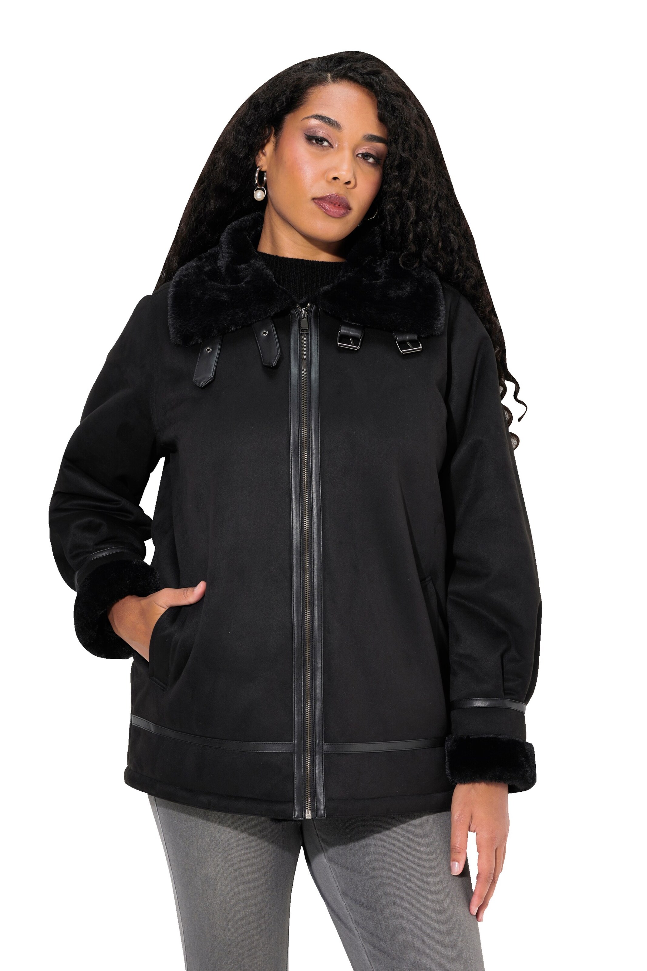 Ulla Popken Winterjacke in Schwarz: Vorderseite