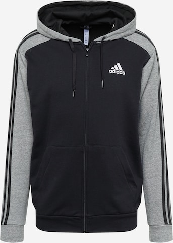 ADIDAS SPORTSWEAR Athletic Zip-Up Hoodie 'Essentials Mélange French Terry ' in Black: front