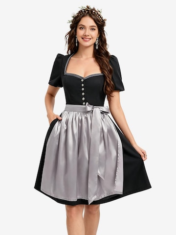 KoJooin Dirndl 'Damen 2-Teiliges Dirndl-Stil Set Mit Puffärmeln, Knopfleiste Und Schürze' w kolorze czarny: przód