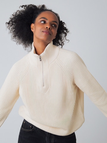 Honest Basics - Jersey 'Half-Zip Knit' en beige