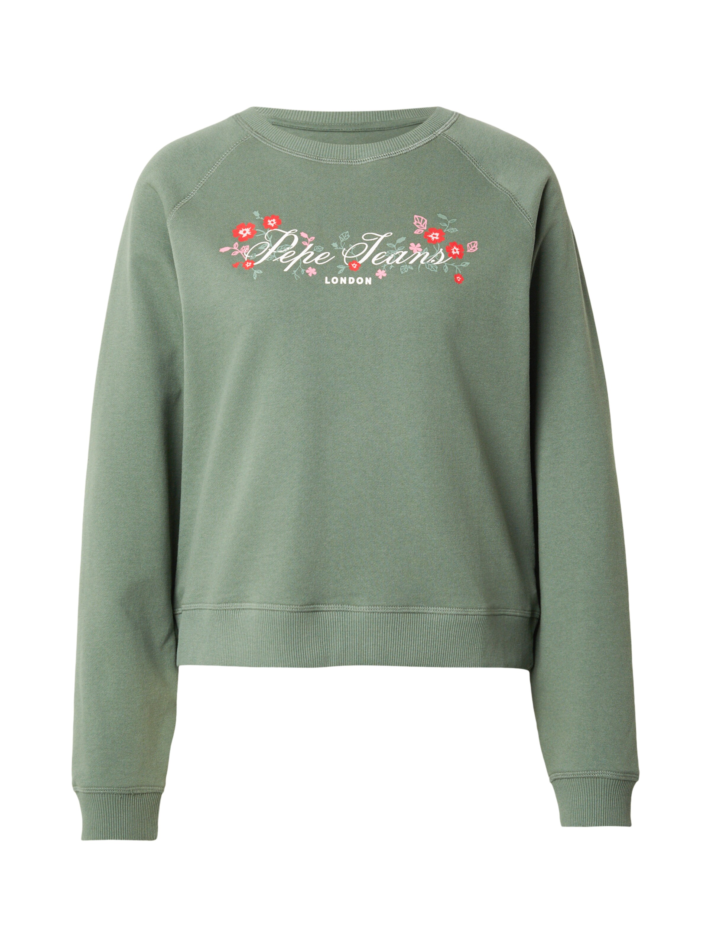 Pepe Jeans Sweatshirt in de kleur Olijfgroen / Knalrood / Wit, Productweergave