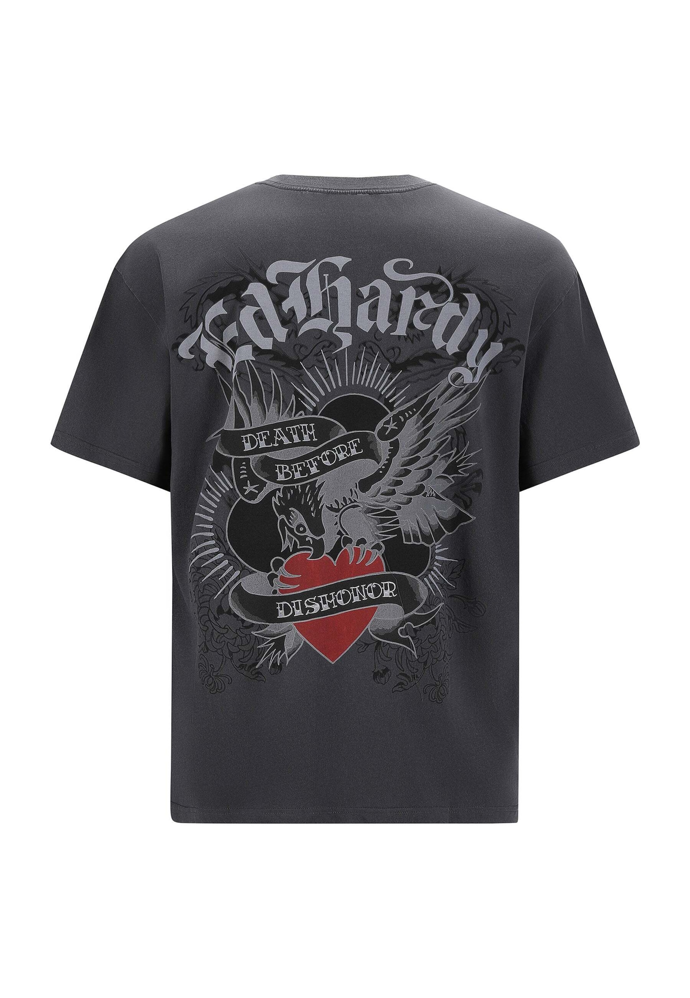 Ed Hardy T-Shirt 'Death Before Dishonor Eagle' in Grau