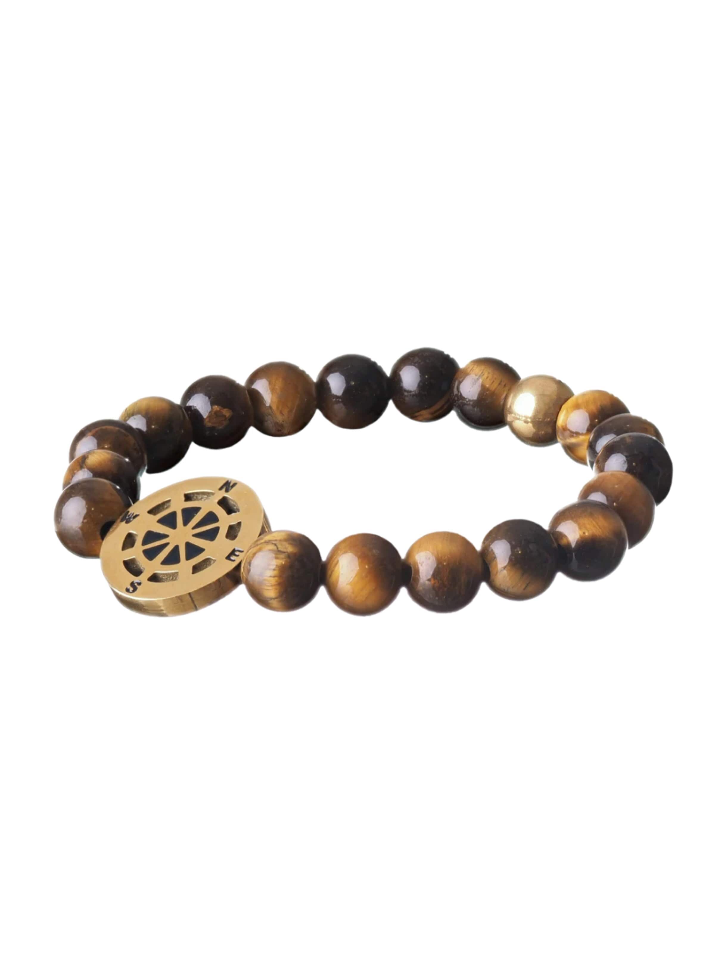 THE GEM STORIES JEWELRY Armband 'Compass Tiger Eye' in Bruin: voorkant
