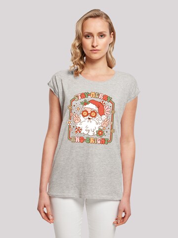 F4NT4STIC Shirt 'Stay Merry And Bright Hippie Santa' in Grau: Vorderseite