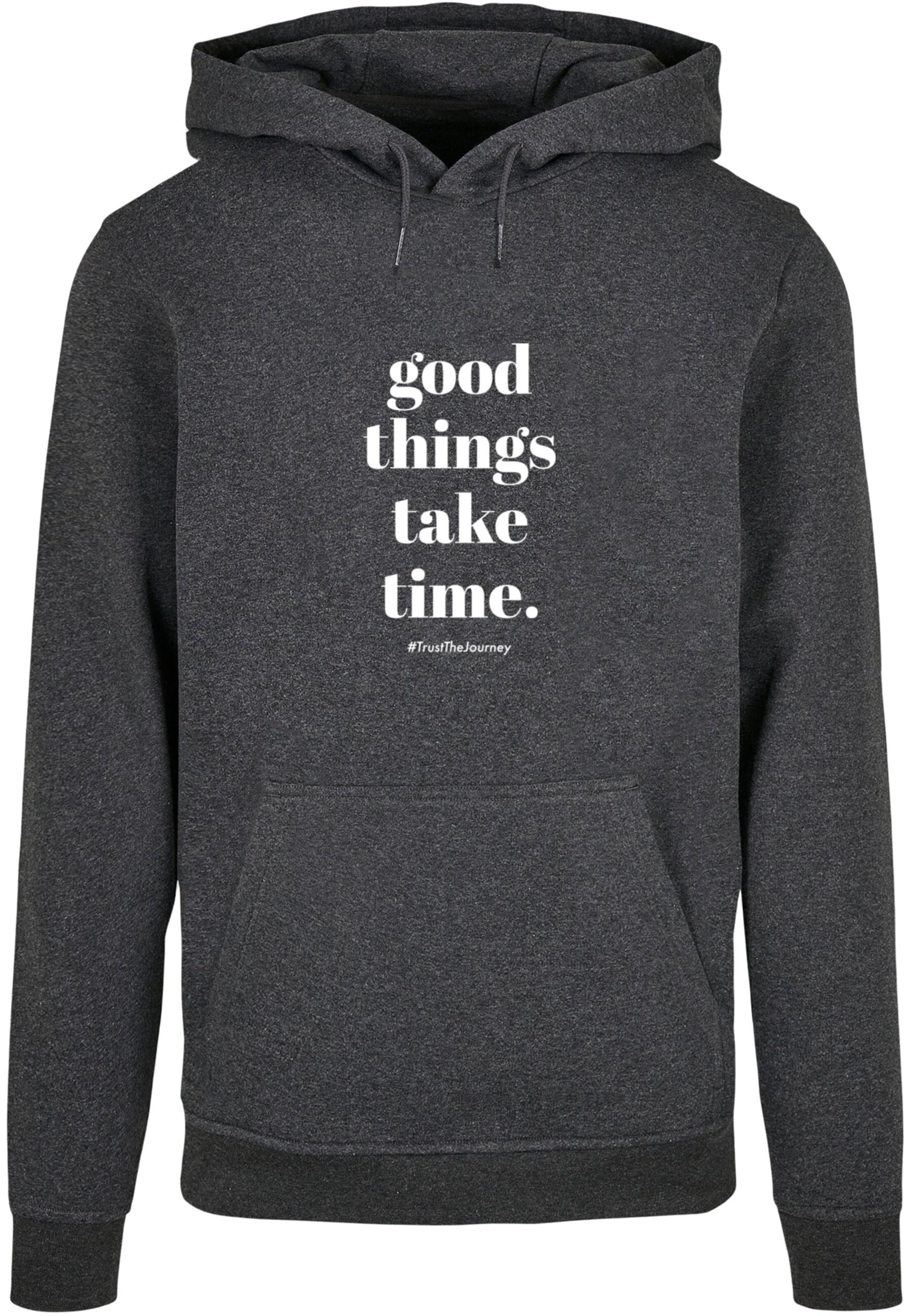 Merchcode Sweatshirt 'Good Things Take Time' in Grijs: voorkant