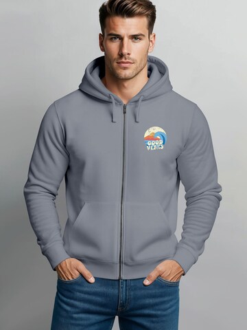 Neverless Zip-Up Hoodie 'Good Vibes' in Grey: front