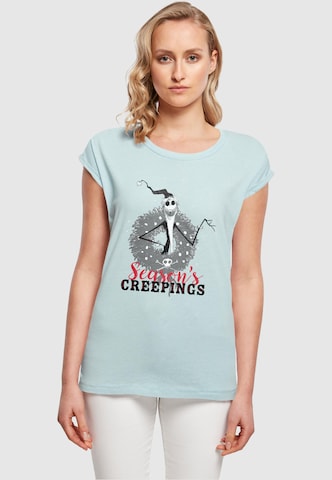 ABSOLUTE CULT T- Shirt 'Ladies The Nightmare Before Christmas - Seasons Creepings Wreath' in Blau: predná strana