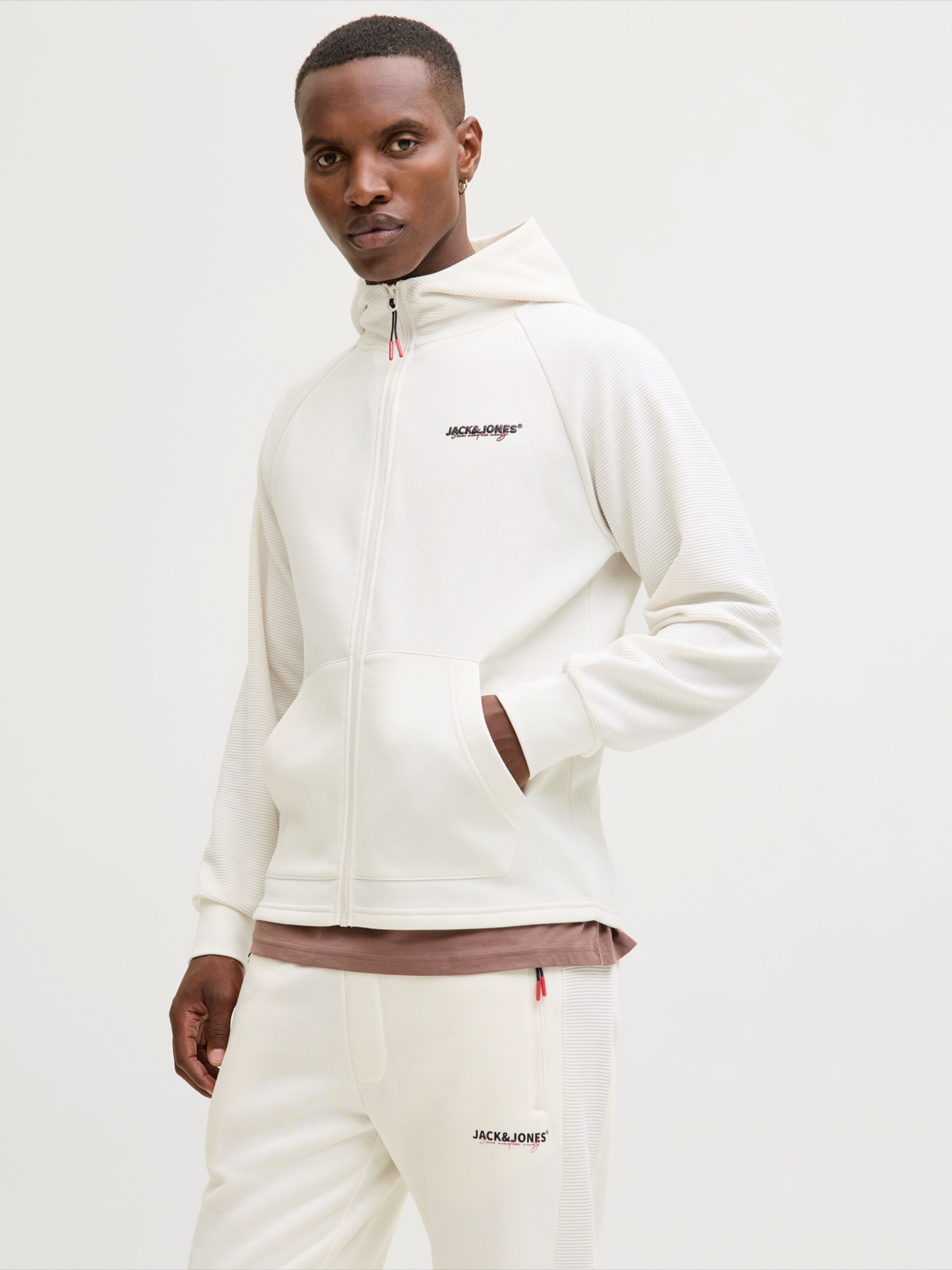 JACK & JONES Zip-Up Hoodie 'JJTHATCHER' in Wool White | ABOUT YOU