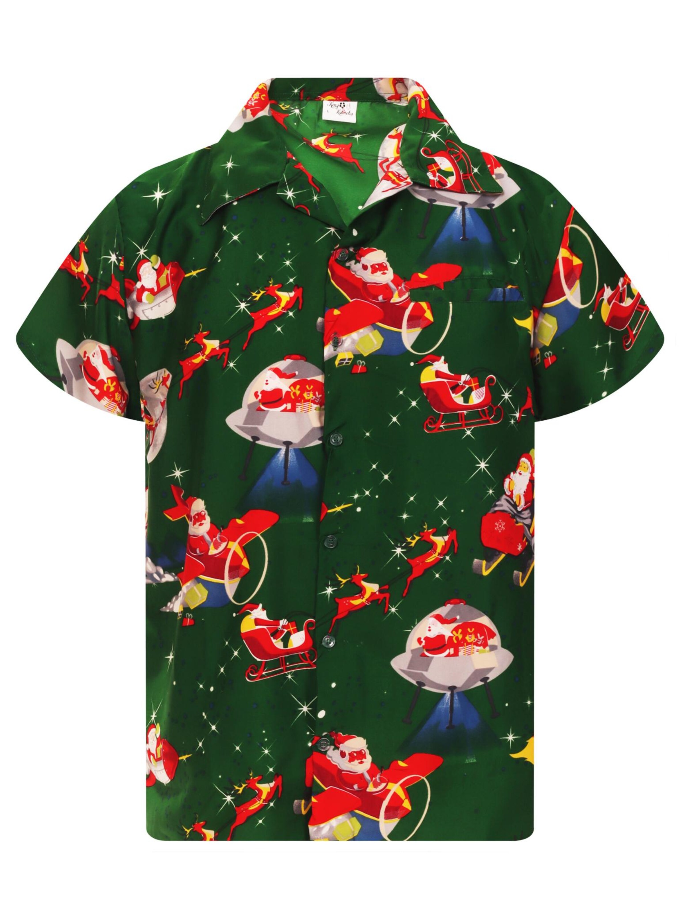 King Kameha Hemd 'Christmas Space Santa'‌‌‌‌‌‌‌‌ in Grün: Vorderseite