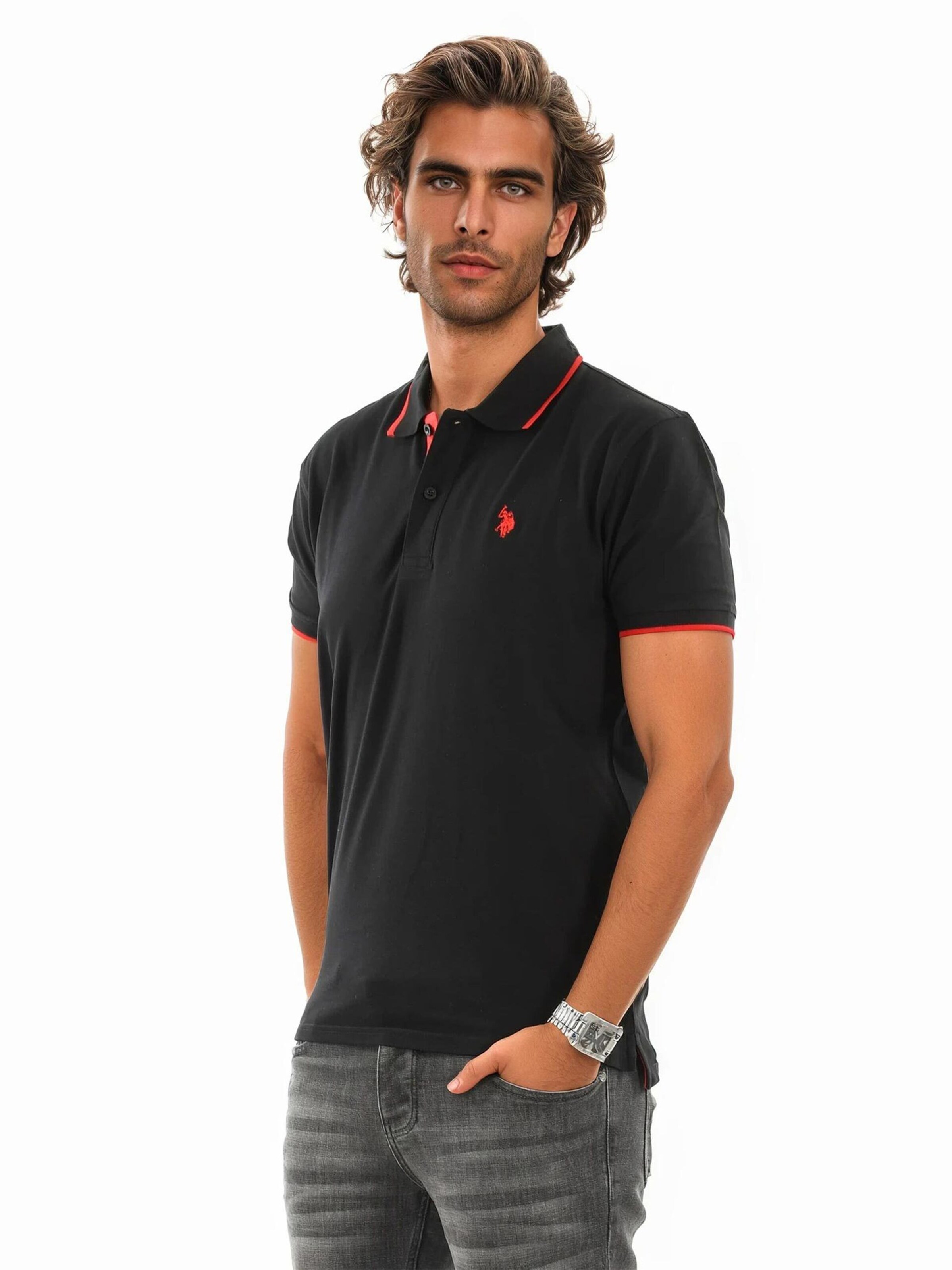 U.S. POLO ASSN. Poloshirt in Schwarz: Vorderseite