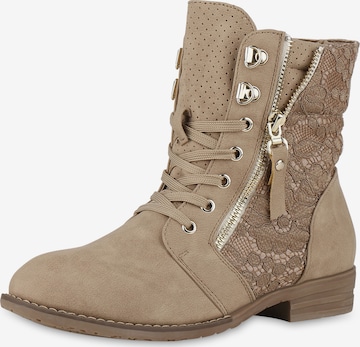 Van Hill Schnürstiefelette ' Paisley ' in Beige: Vorderseite