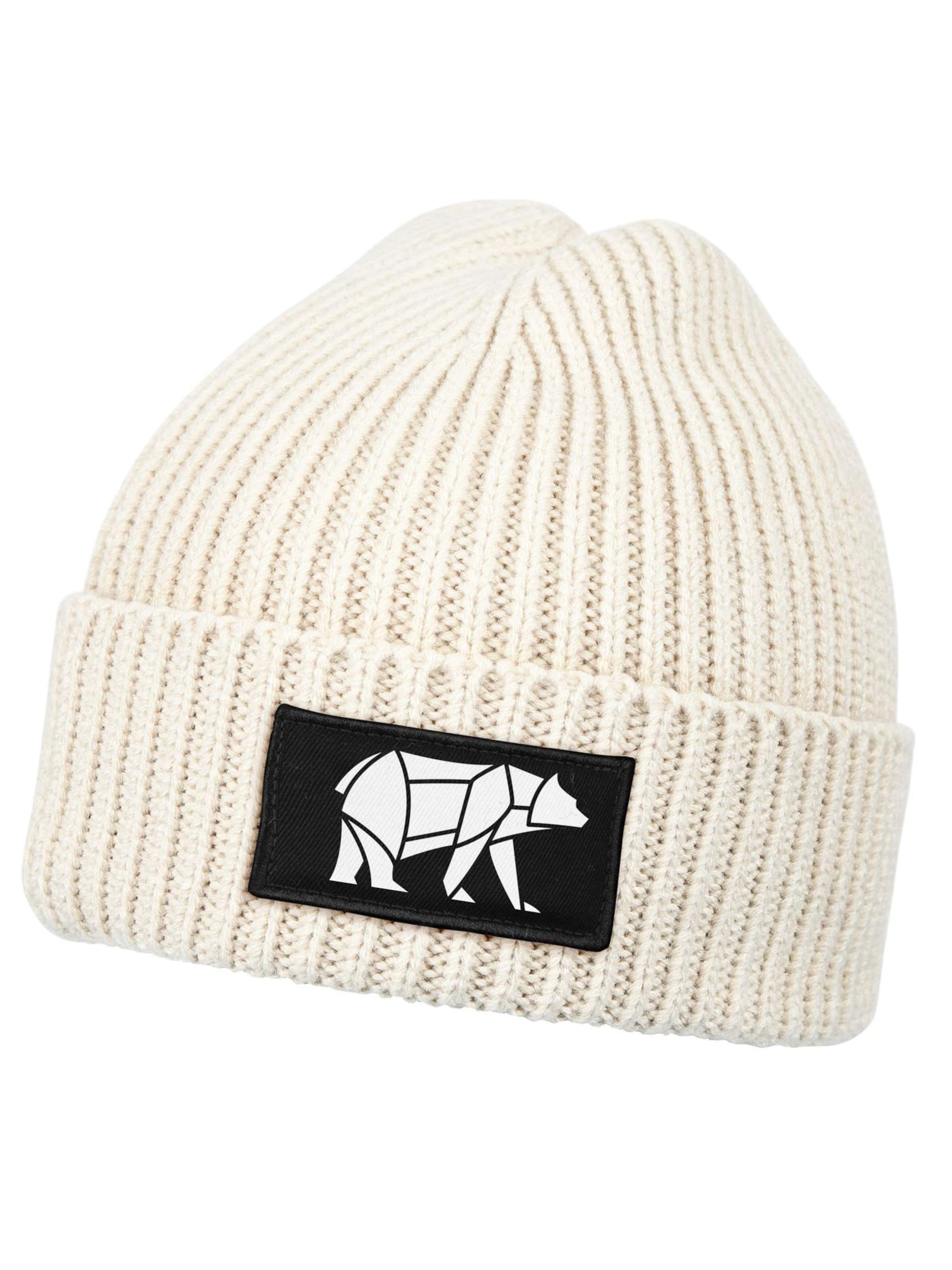 Neverless Beanie 'Bär Lineart Polygon' in Beige: front