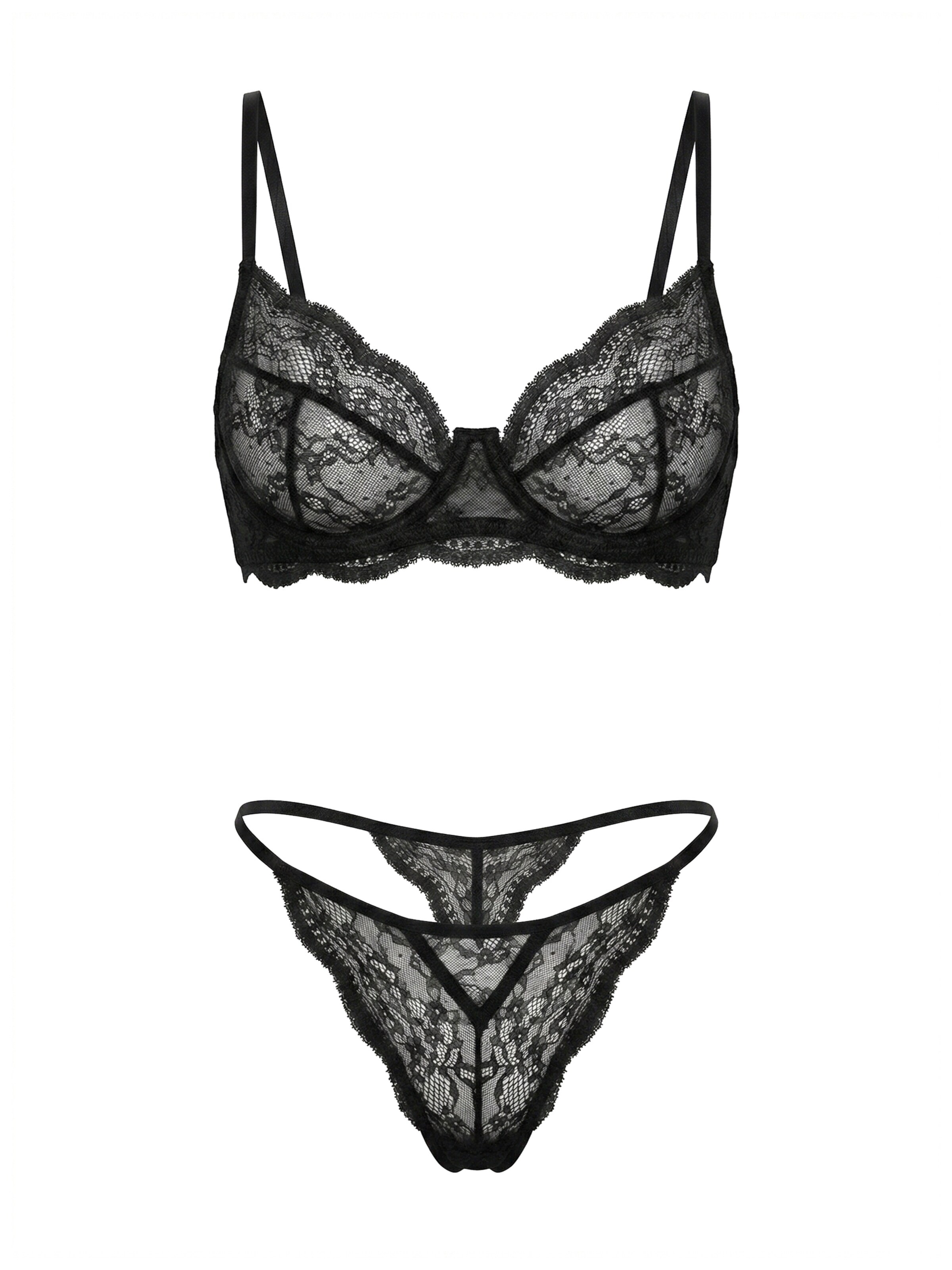 L.BEV Balconette Wäsche-Sets 'Magia'‌‌‌‌ in Schwarz: Vorderseite