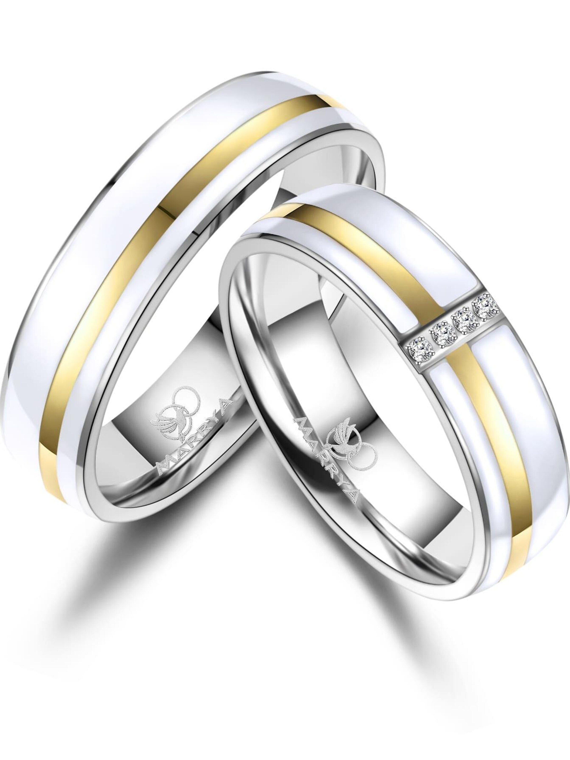 MARRYA Ring 'MARRYA ES-39 Ehering aus Edelstahl & Emaille - WEIß & Gold plattiert' in White: front