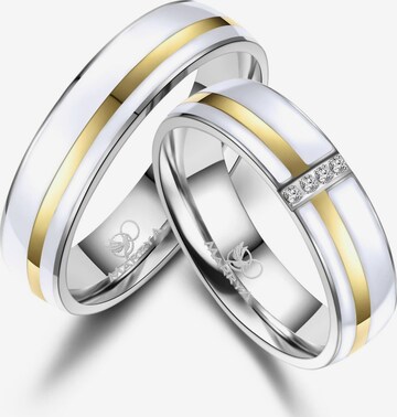 MARRYA Ring 'MARRYA ES-39 Ehering aus Edelstahl & Emaille - WEIß & Gold plattiert' in White: front