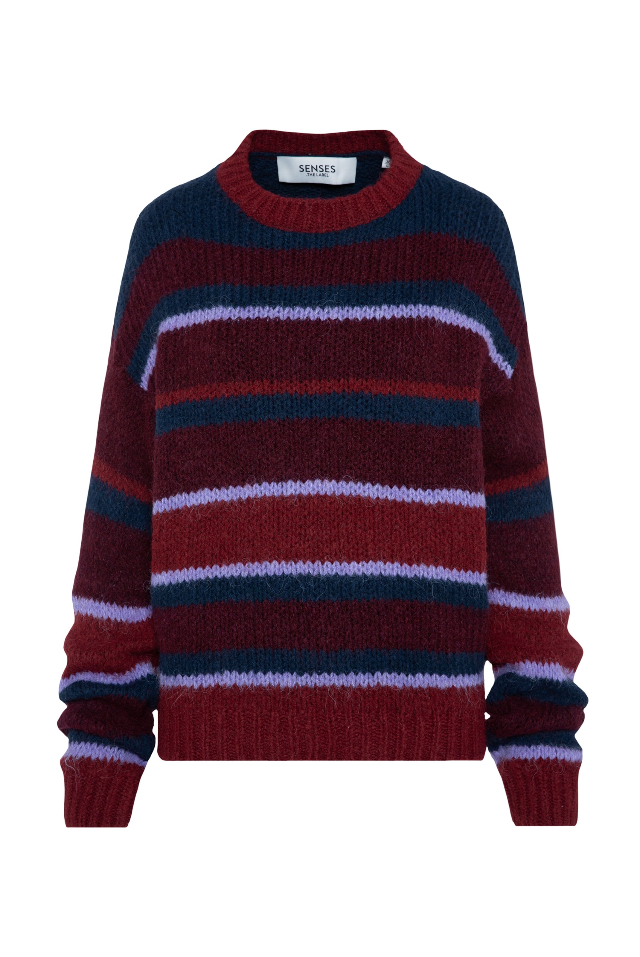 SENSES.THE LABEL Leichter Strickpullover mit Streifenmuster in Rot: Vorderseite