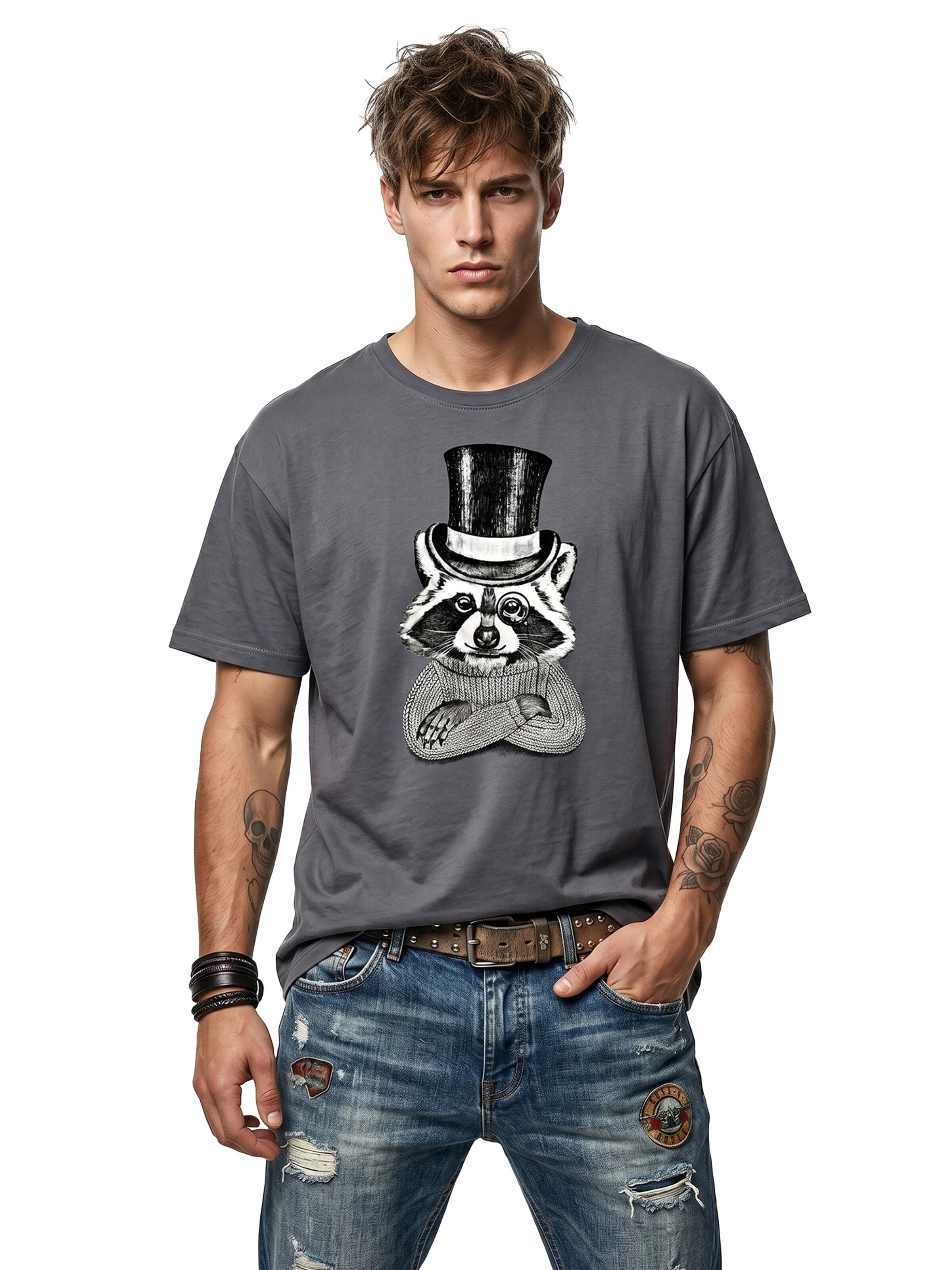 MAKAYA Shirt 'Waschbär Hut' in Grey