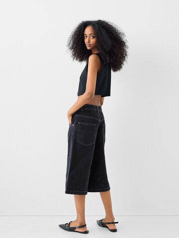 Wide leg Pantaloni de la Bershka pe negru