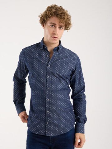 Slim fit Camicia business 'Leonardo Denim Man Shirt Blue White' di 7Camicie in blu