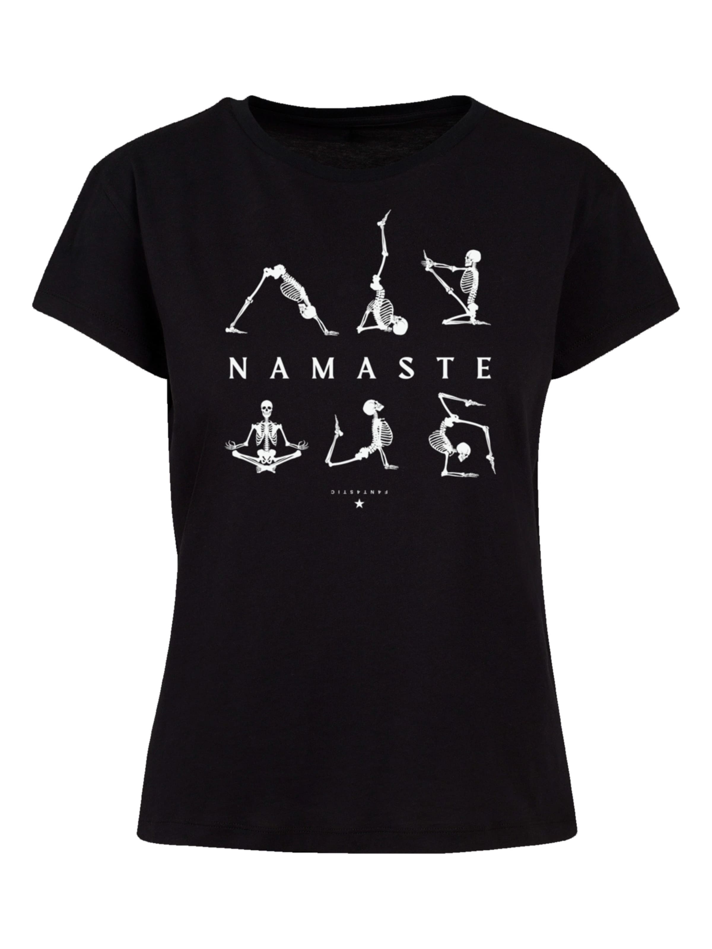 T-shirt 'Namaste Yoga Skelett Halloween' F4NT4STIC en noir : devant