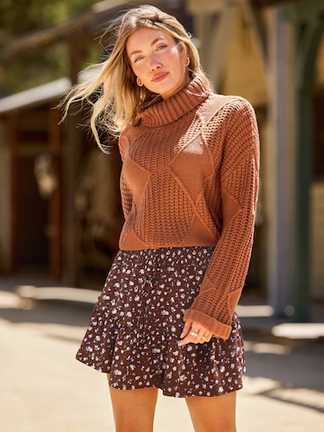 Cupshe Sukně 'Floriculture Floral Mini Skirt' – hnědá
