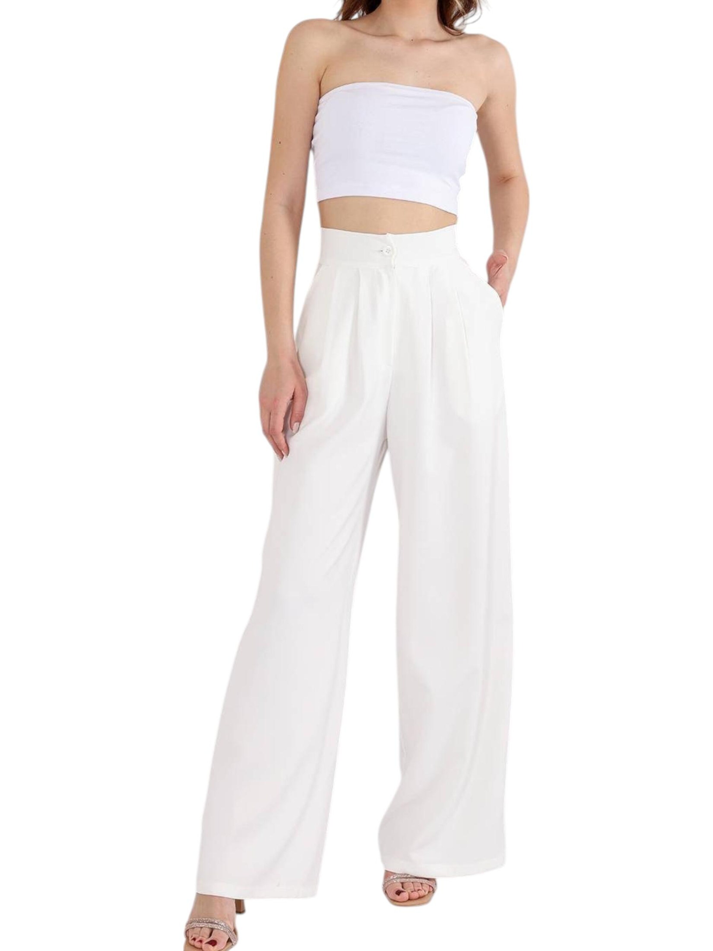 fashionshowcase Wide leg Bandplooibroek 'ALYA' in Wit