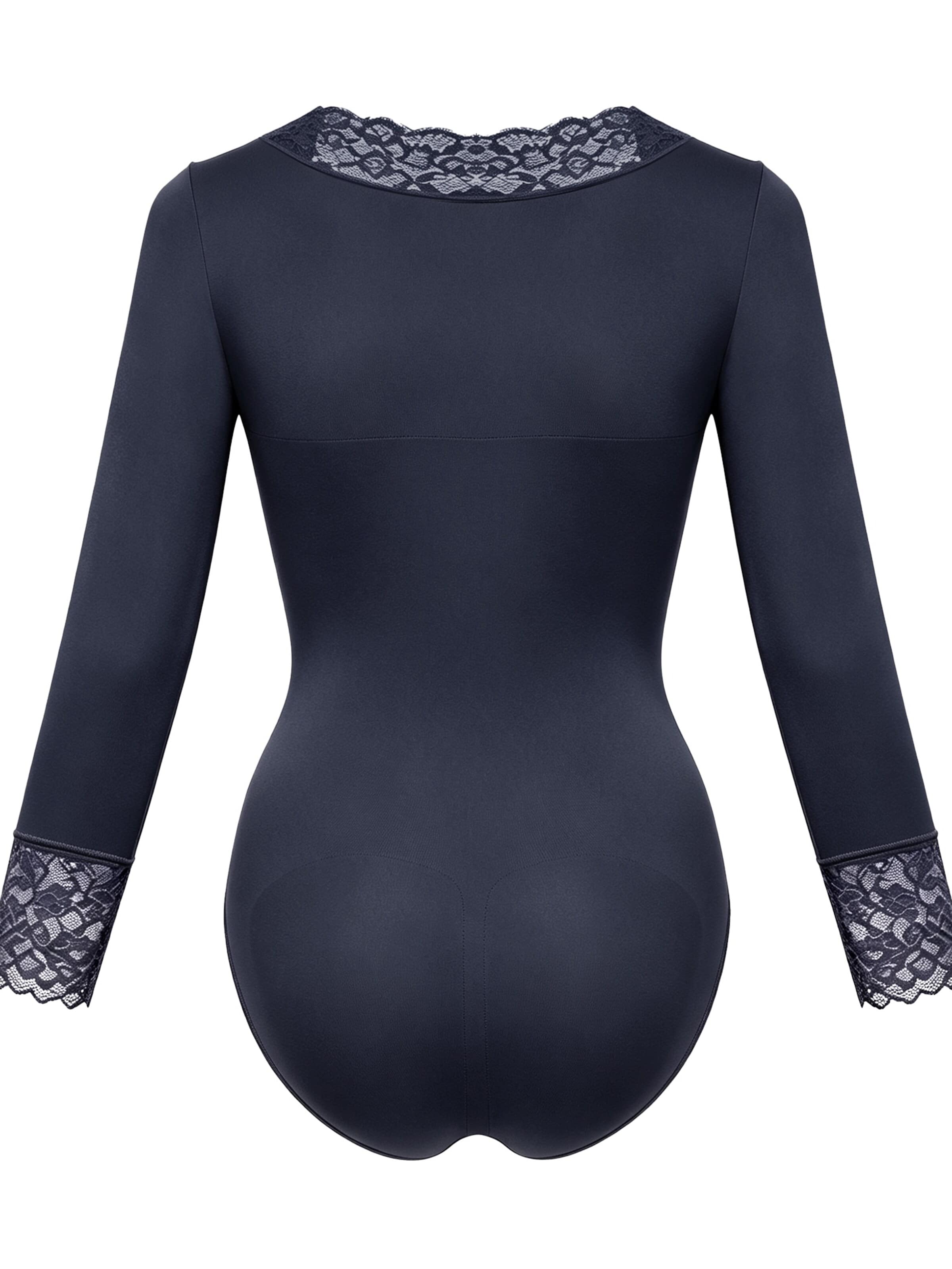 cfab - Body moldeador 'Clean Longsleeve V-Neck with Lace Sculpting Bodysuit with Slip' en azul