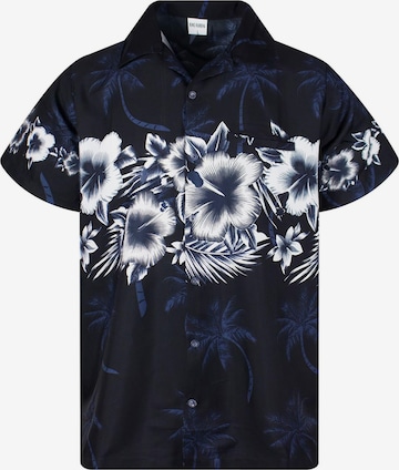 King Kameha Blouse 'Flower Chest' in Zwart: voorkant