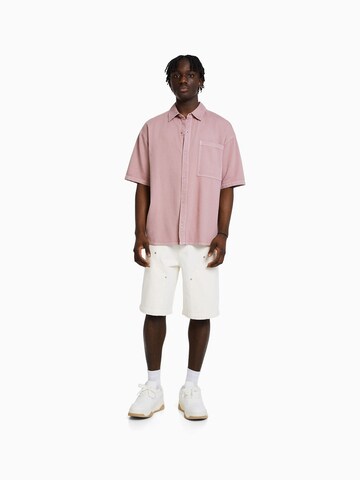 Bershka Comfort fit Button Up Shirt in Pink