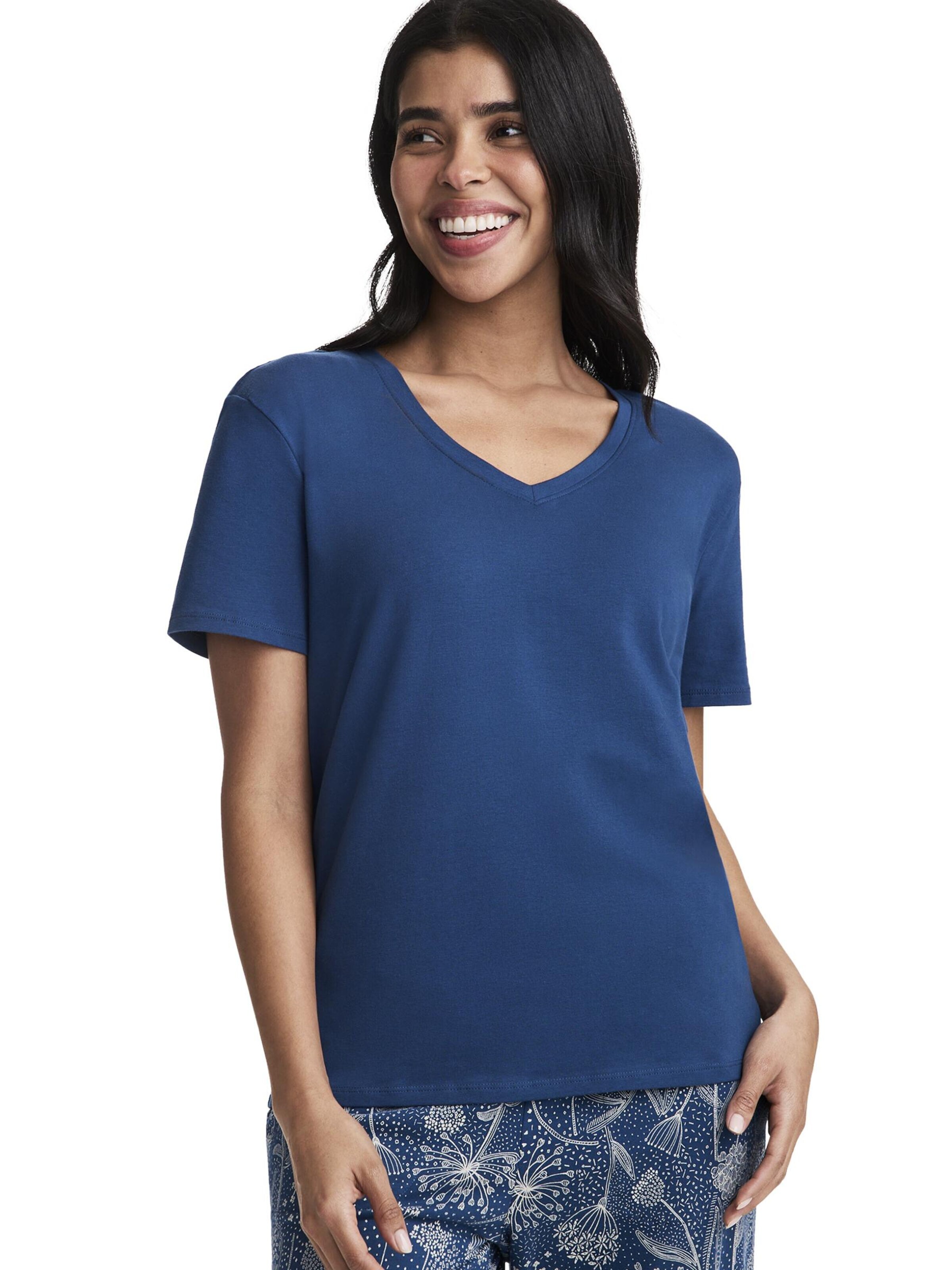 JOCKEY Schlafshirt 'Cotton Stretch Short Sleeve V-Neck Top'‌‌‌‌‌‌‌ in Blau: Vorderseite