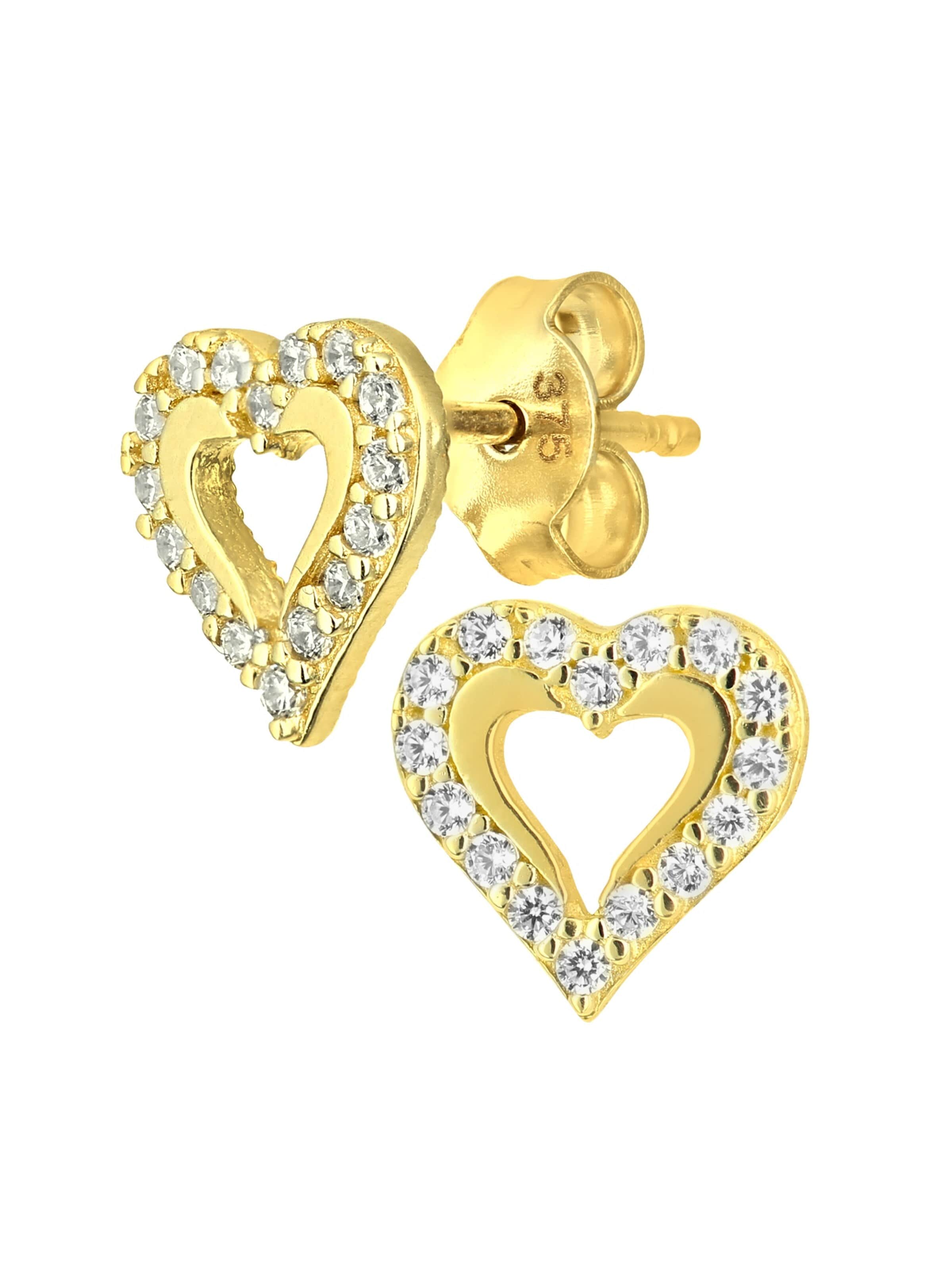 Vanlere - Pendientes 'Ohrstecker aus 375 Gelbgold mit Zirkonia Herz-Design' en amarillo: frente