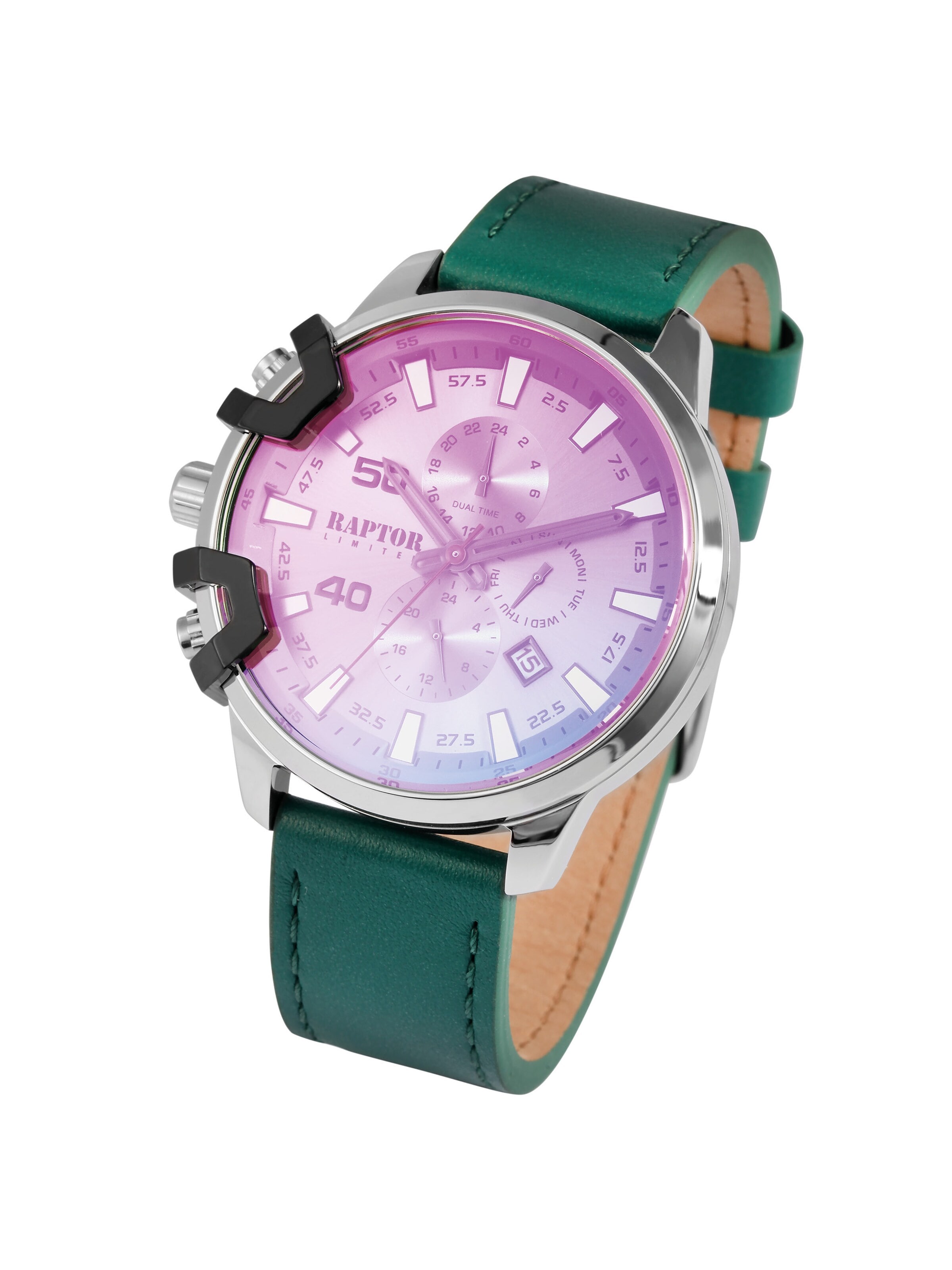 Raptor Analog Watch 'mit Lederarmband und Datumsanzeige' in Green: front