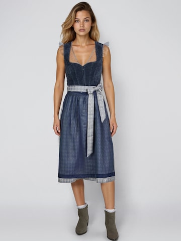 SPIETH & WENSKY Dirndl 'Hildor' mit Herzchen-Ausschnitt, Samt Cordoberteil in Blau: Vorderseite