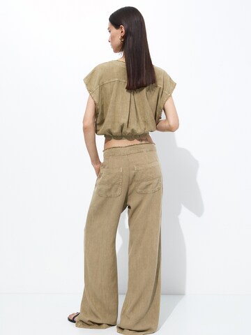 Pull&Bear Wide Leg Hose in Beige