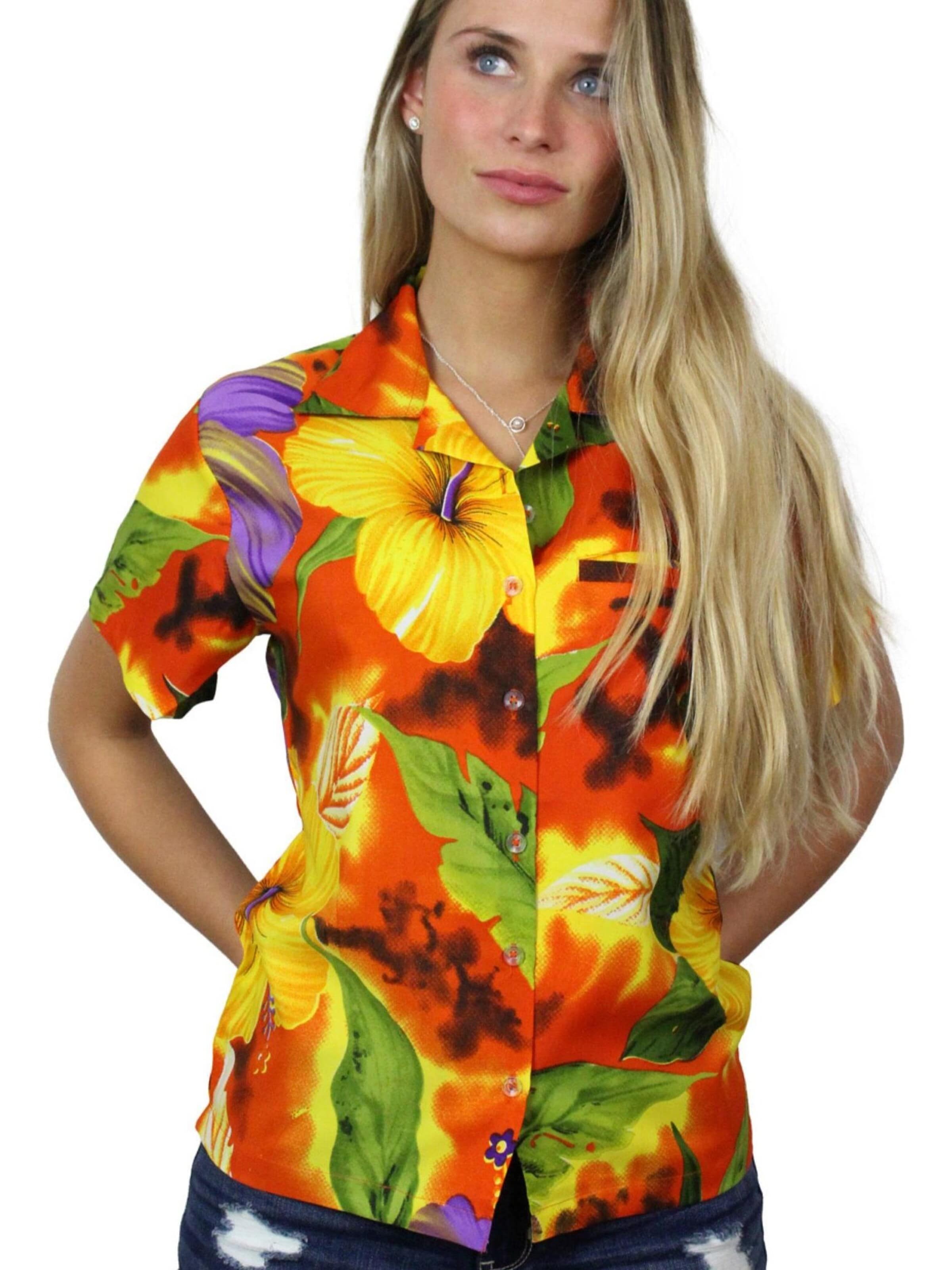 Camicia da donna 'Big Flower' di King Kameha in arancione
