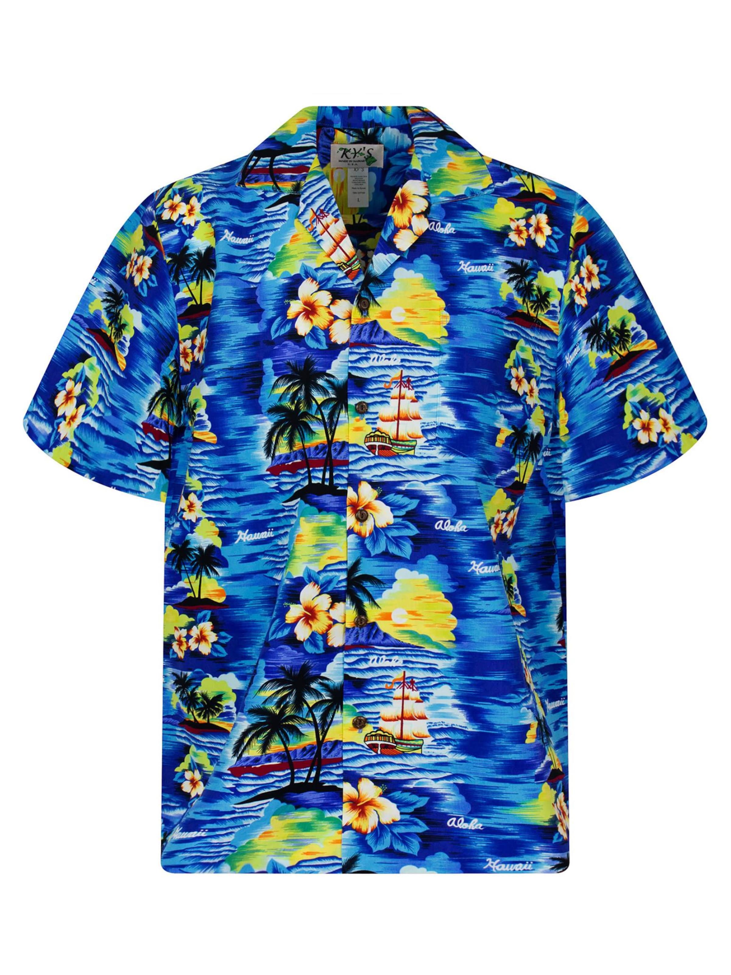 KY's Hemd 'Aloha'‌ in Blau: Vorderseite