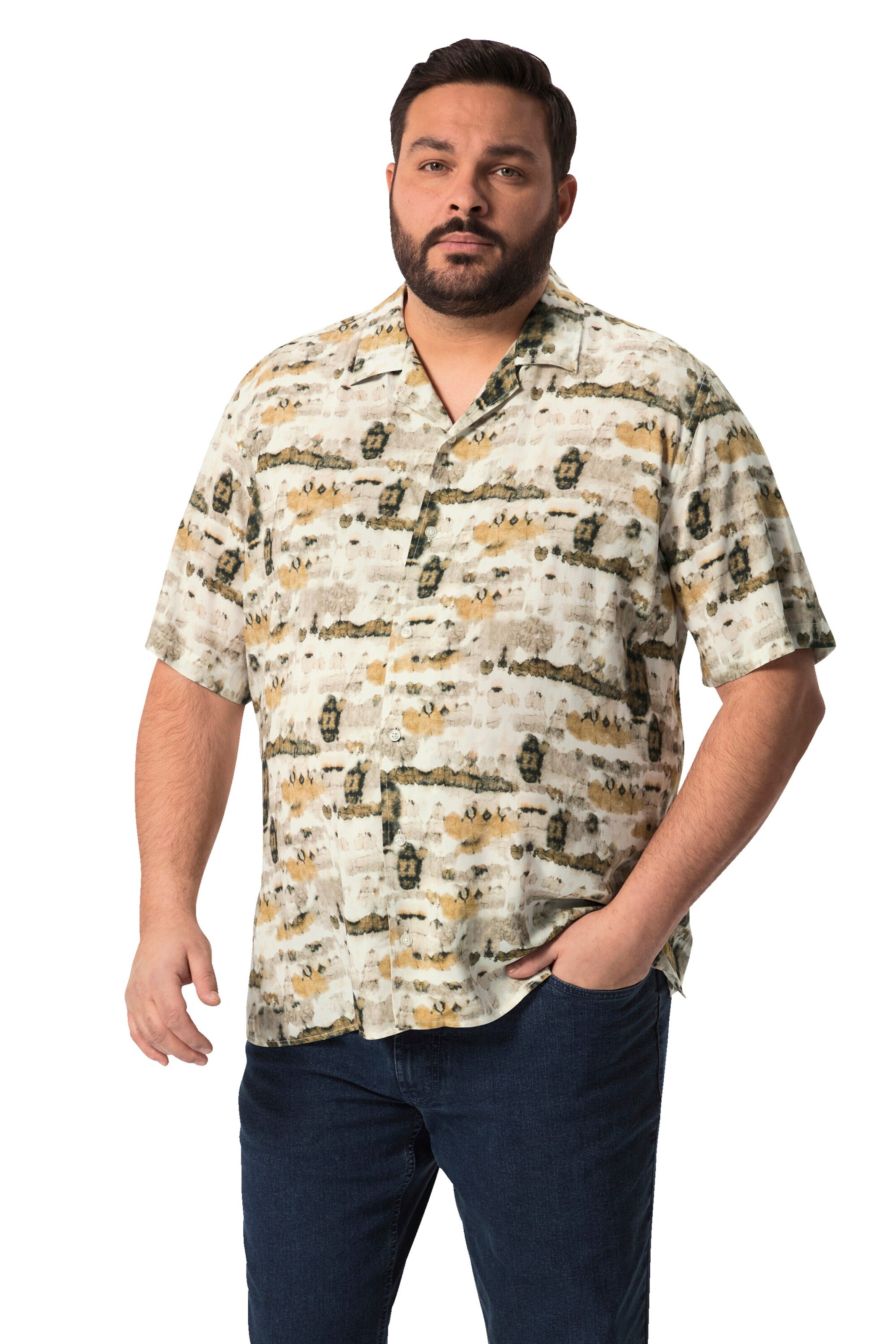 Men Plus Regular fit Button Up Shirt in Beige: front