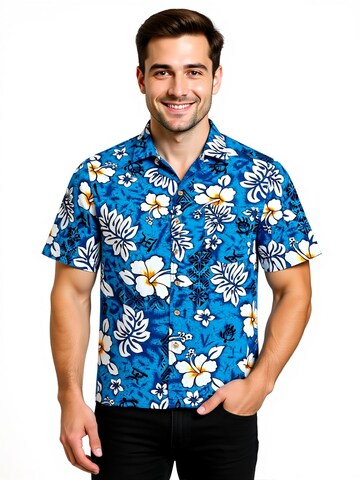 Hawaiihemdshop.de Regular fit Overhemd 'Hawaiihemd "Classic Flowers (blue)"' in Blauw