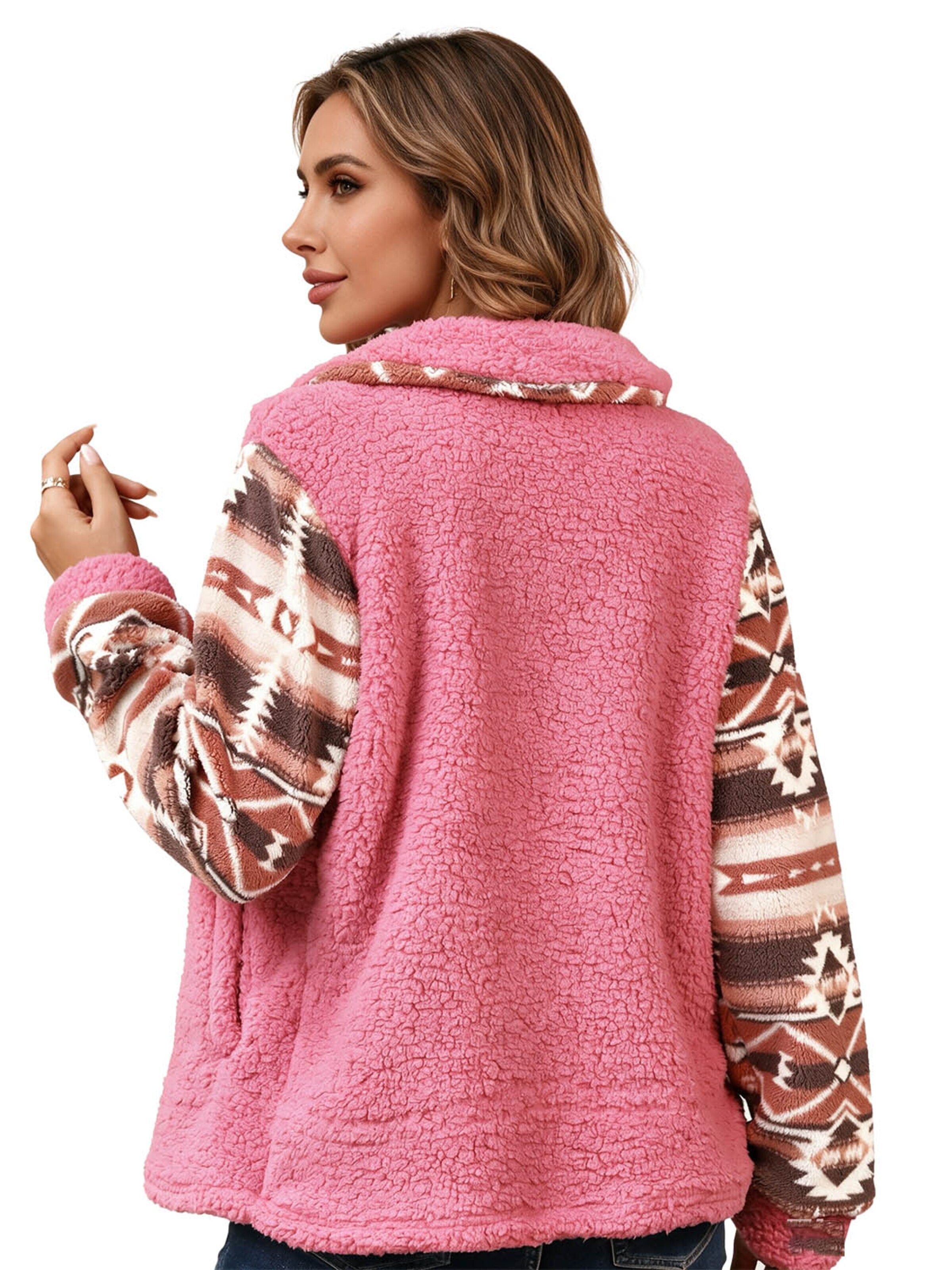 KoJooin Kurtka przejściowa 'Damen Langarm Kuscheljacke mit Reißverschluss Strickjacke mit Stehkragen und weichem Plüsch' w kolorze różowy