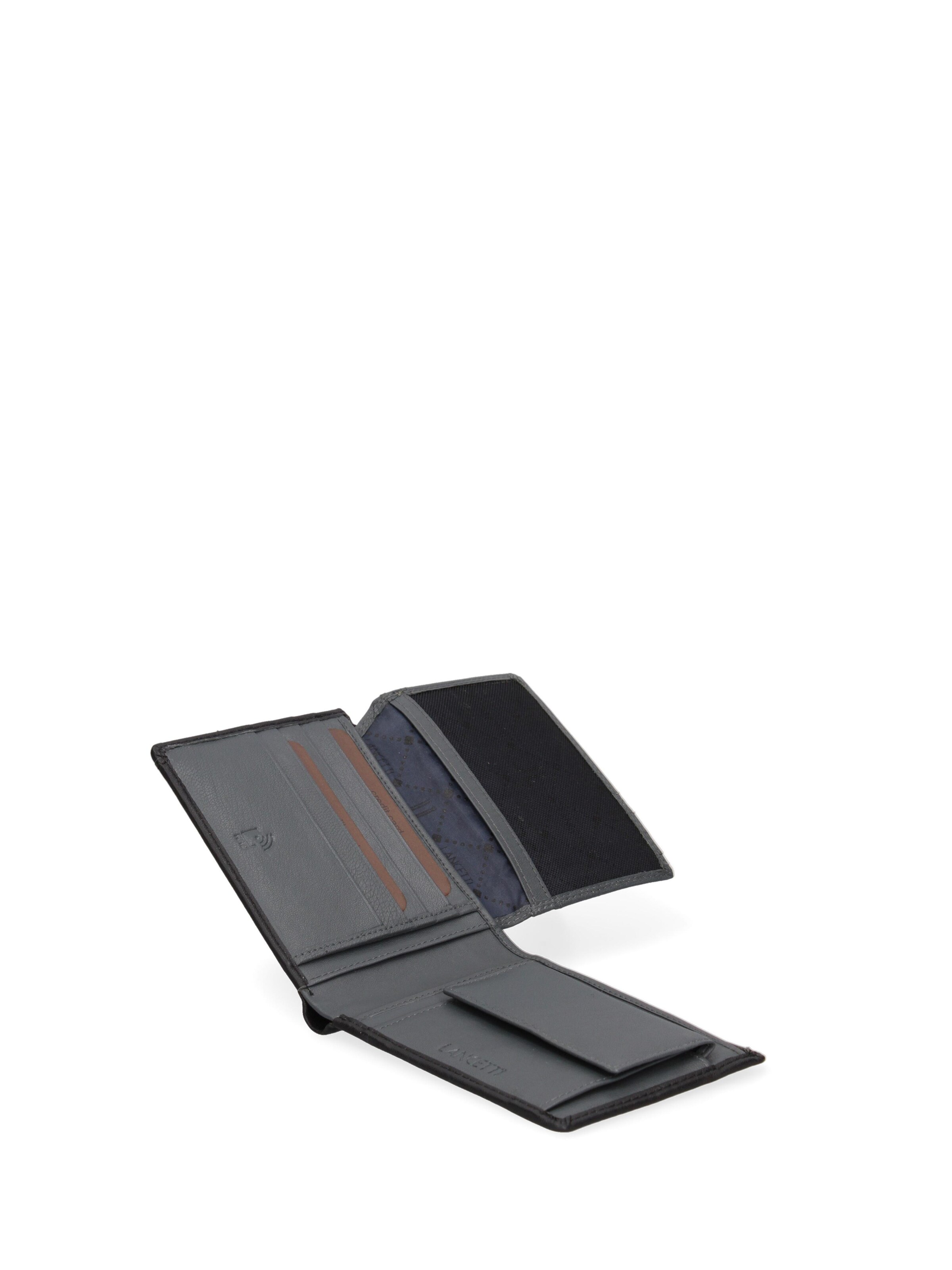 Portamonete 'Portafoglio Uomo Vera Pelle Lancetti Slim Compatto 12x9,5 cm' di Lancetti in nero