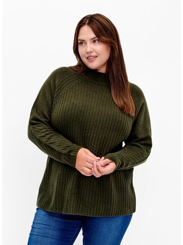 Zizzi Sweter 'Mcomfy Rib' w kolorze zielony: przód