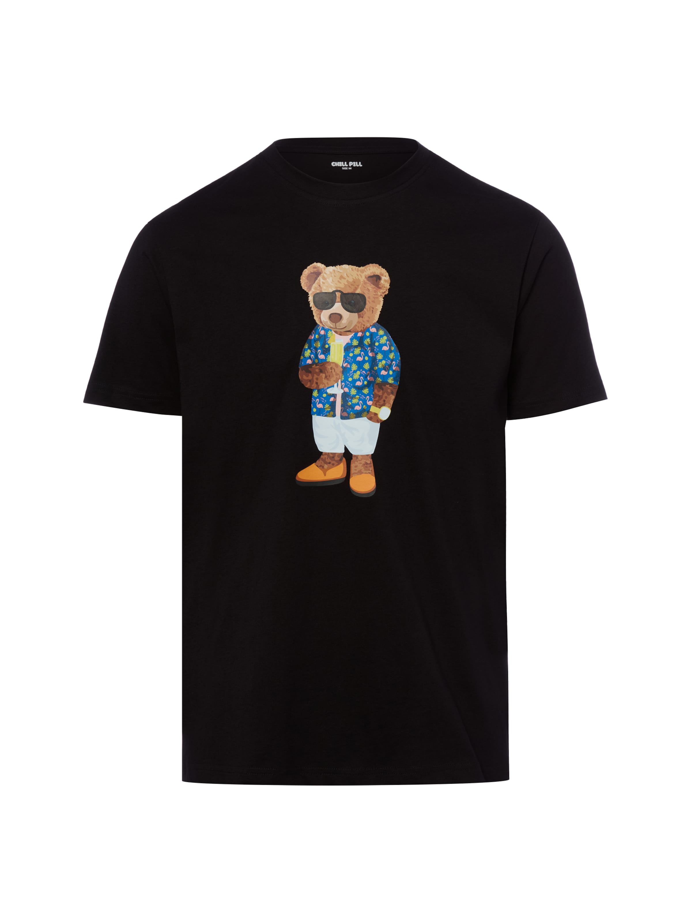 Chill Pill Shirt ' Champagne Bear ' in Zwart: voorkant