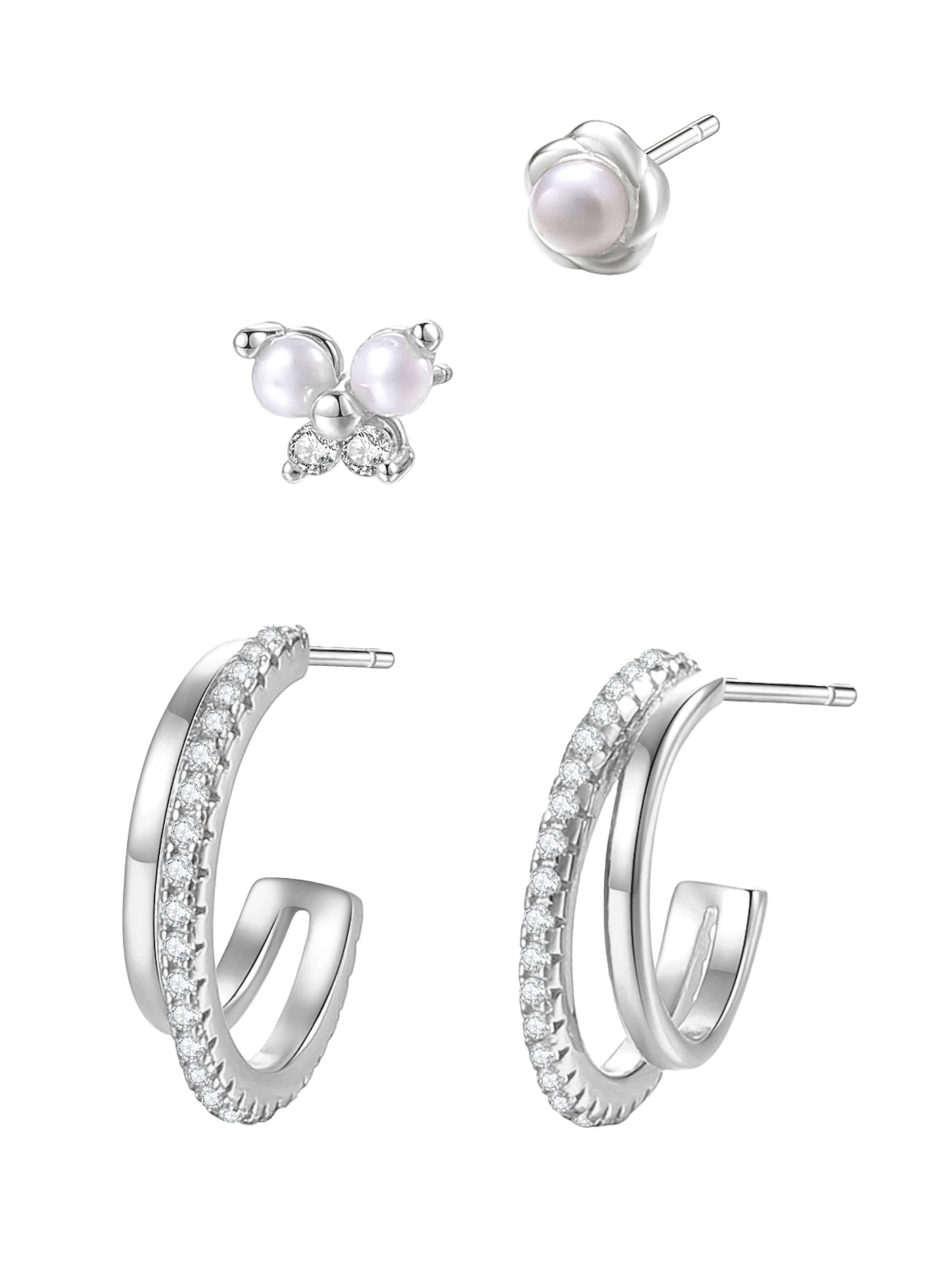 Hey Happiness Ohrringe 'Elegant Trio'‌‌‌‌‌ in Silber: Vorderseite