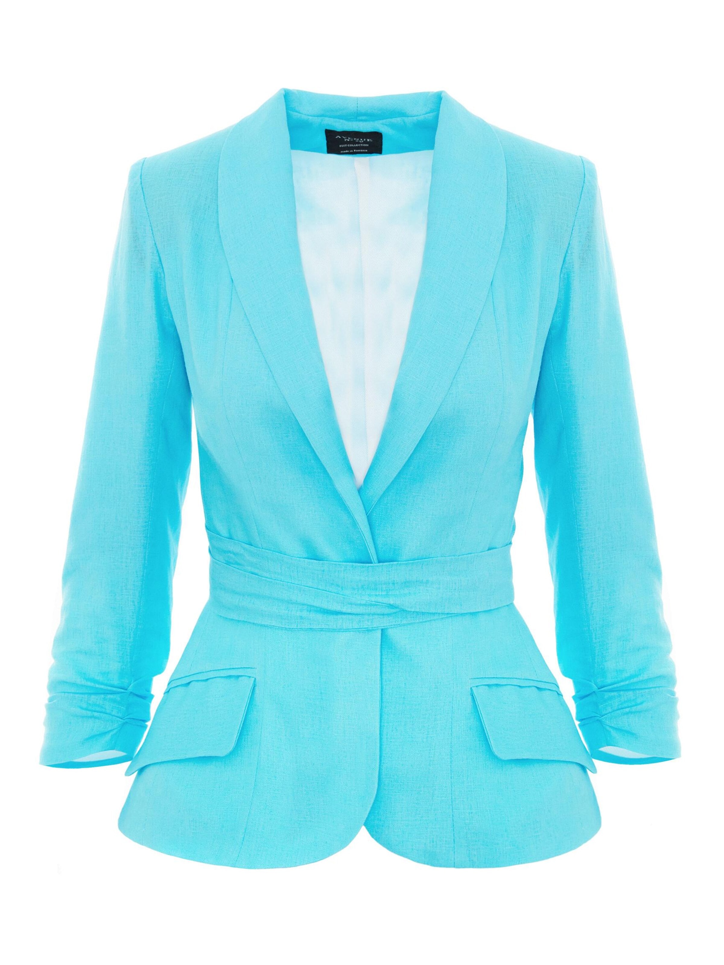 AVENUE N°29 Blazers 'Linen Structured Blazer With Belt' in Blauw: voorkant
