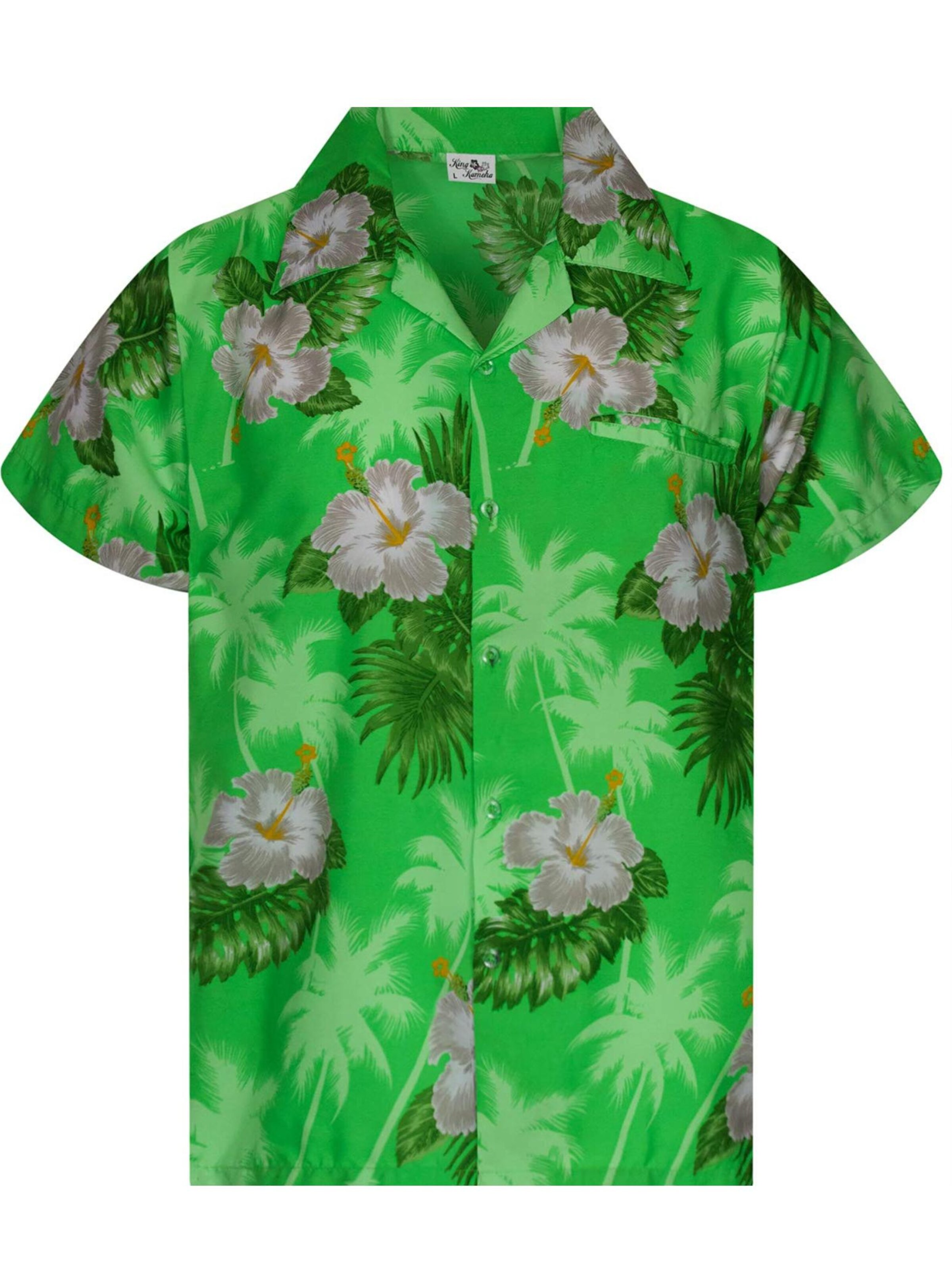 King Kameha Regular fit Button Up Shirt 'Small Flower' in Green: front
