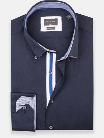 7Camicie - Ajuste estrecho Camisa de negocios 'Roma Iconic Satin Man Shirt White' en azul