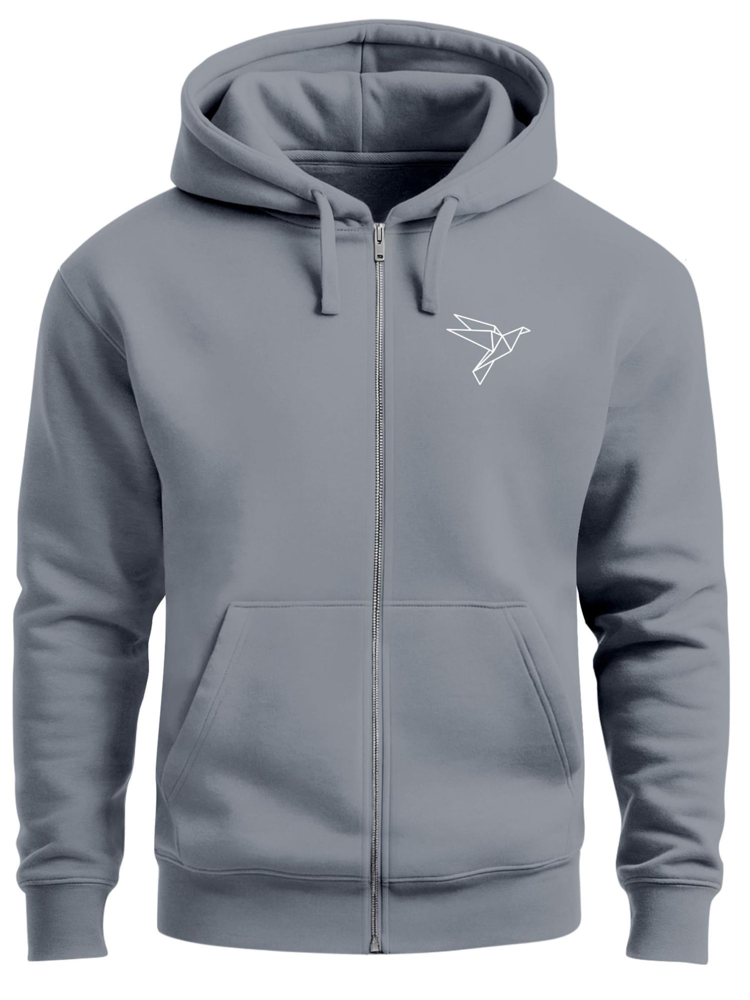 Neverless Sweatjacke 'Origami Vogel'‌‌‌‌‌‌‌ in Grau: Vorderseite