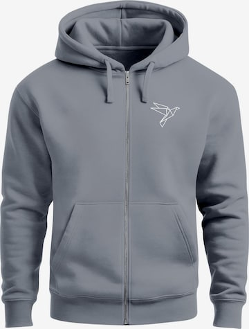 Neverless Zip-Up Hoodie 'Origami Vogel' in Grey: front