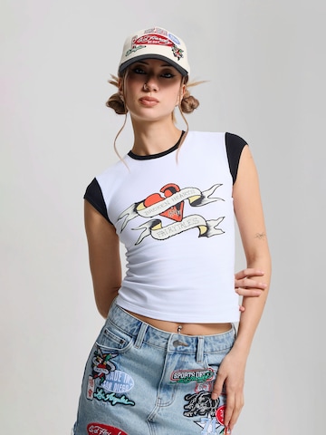 Ed Hardy T-Shirt 'Broken Hearts' in Weiß: Vorderseite